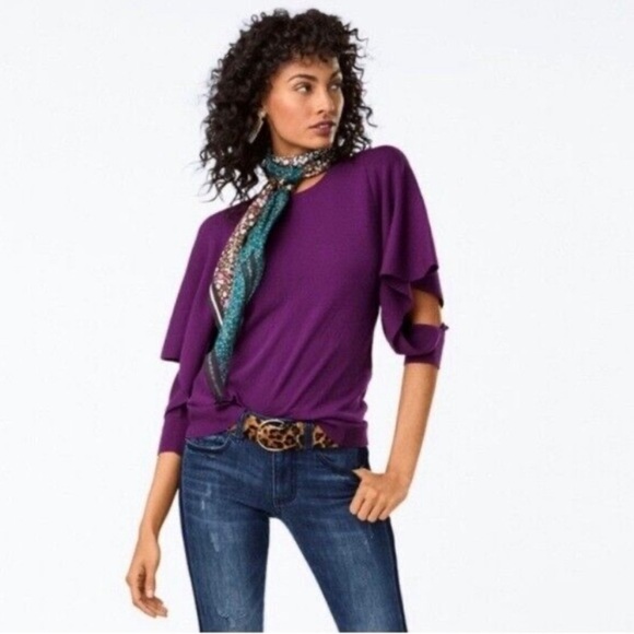 CAbi Violet Peek Pullover/ Open sleeves/ Size Medium/ EUC - Picture 1 of 7